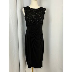 ENFOCUS STUDIO Black‎ Lace Overlay Ruched Sheath Dress Size 8
